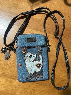 Chala Blue Cat Applique Crossbody Phone Bag